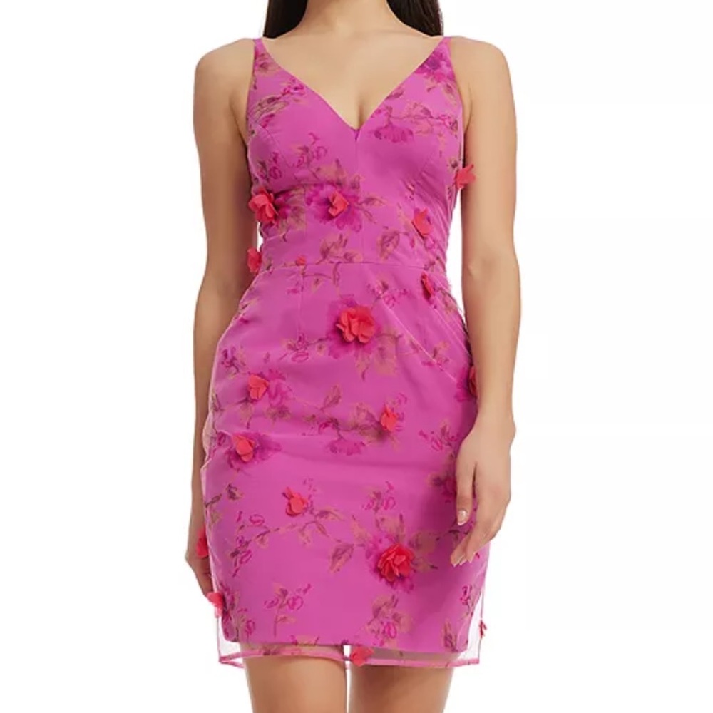 Dress the Population Floral Appliqué Mini Dress